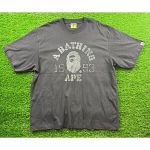 BAPE A Bathing Ape 1993 College Logo Tee Shirt Gray Faded Overdyed XL Japan Rare